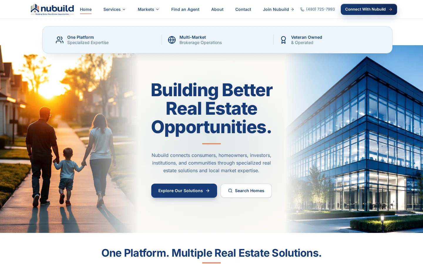 Actual Nubuild public homepage with its approved logo and Building Better Real Estate Opportunities headline
