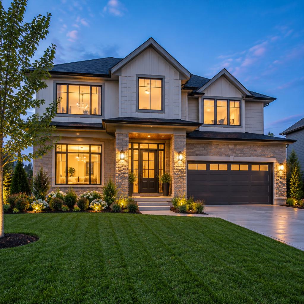 Modern home at dusk